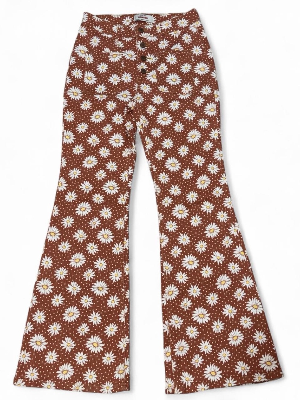 Wrangler Brown Daisy Print Flare Jeans with White & Yellow Floral 2x32 EUC High - Picture 2 of 8